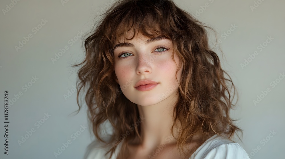 Young woman with soft bouncy curls and fresh glowing Young woman with soft bouncy curls and fresh glowing