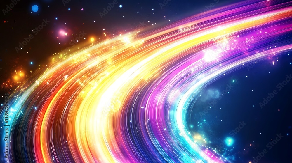 Vibrant Rainbow Light Streaks Across Dark Space Vibrant Rainbow Light Streaks Across Dark Space