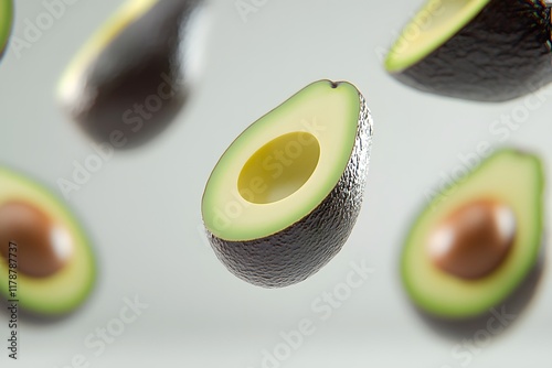 Avocado Halves Falling, Green Fruit photo