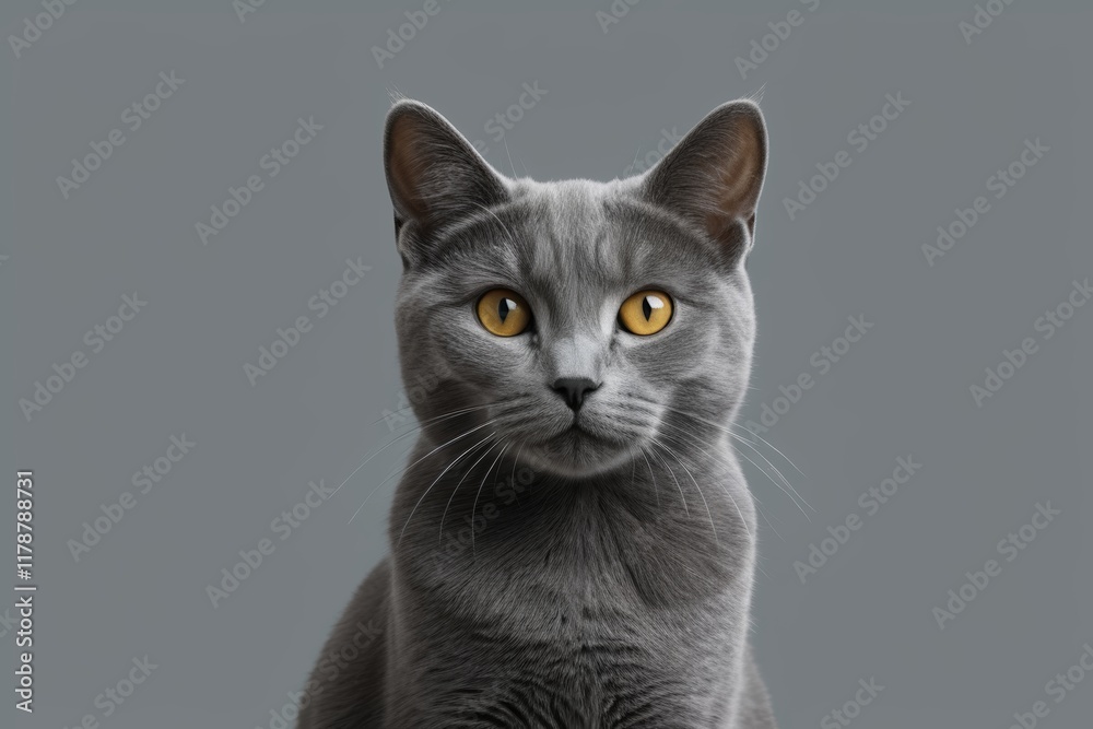 there is a gray cat with yellow eyes sitting on a table there is a gray cat with yellow eyes sitting on a table