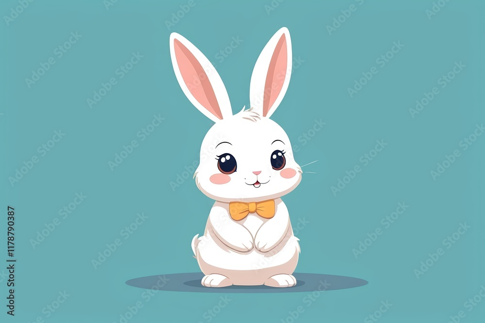 there is a white rabbit with a bow tie sitting on a blue surface there is a white rabbit with a bow tie sitting on a blue surface