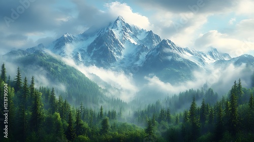 Lush green landscape with misty forest and mountains high resolution hd picture