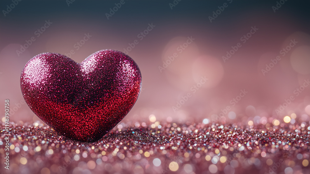 Obraz premium Sparkling Red Heart on Glittery Background Symbolizing Love and Romance. Valentine's Day or romantic occasions.