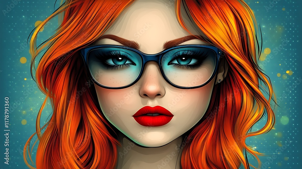 Obraz premium A Redhead Woman Wearing Glasses With Vibrant Red Lips