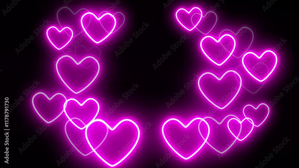 An animation frame with multiple glowing hearts rising.