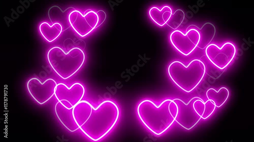 An animation frame with multiple glowing hearts rising.