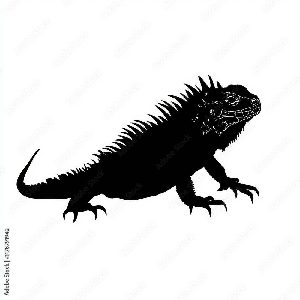 Obraz premium Iguana Silhouette: A Black and White Vector Illustration of an Exotic Lizard