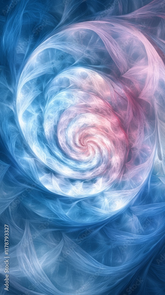 Fototapeta premium A mesmerizing abstract fractal design featuring swirling patterns in blue and pink, creating a dreamlike and ethereal visual effect.