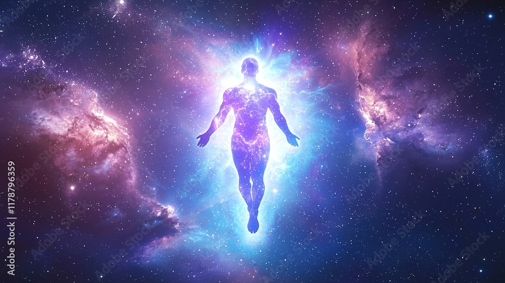 Naklejka premium Cosmic Being: Energy, Universe, Light