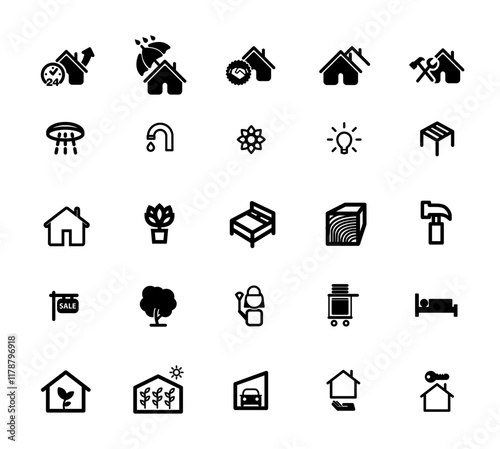 Home icons collection on black colour