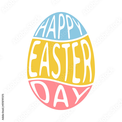 happy easter day text shape egg colorful design vector illustration