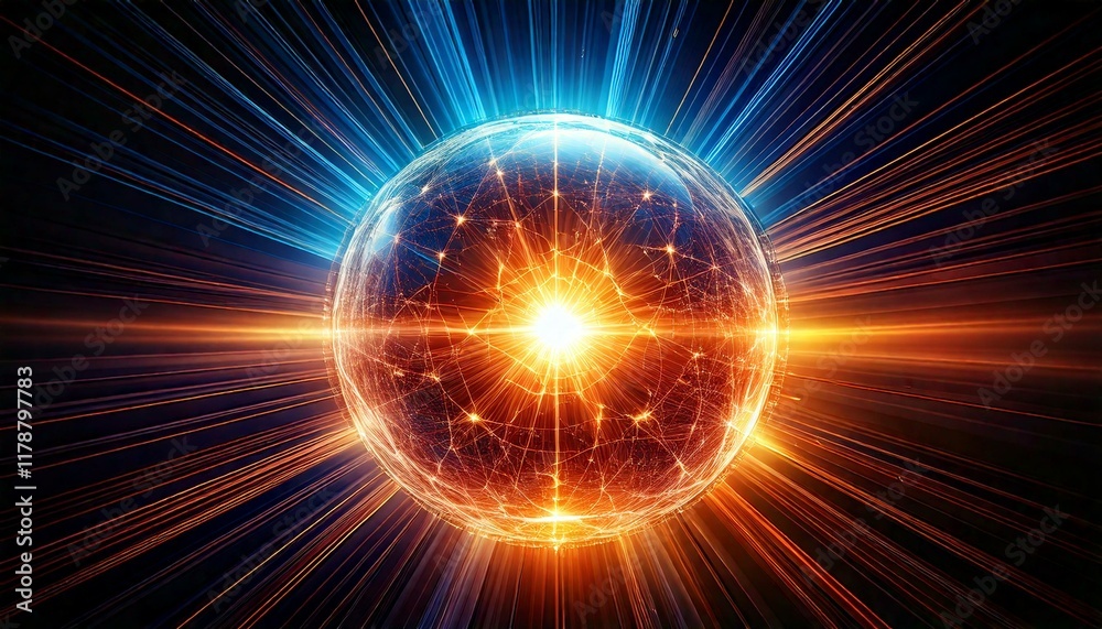 Fototapeta premium orb surrounded by light rays in a dark