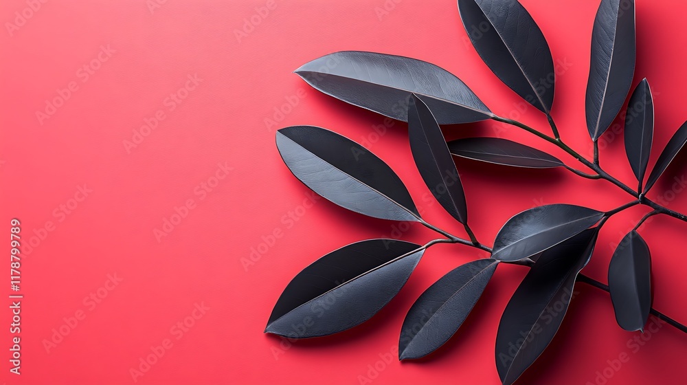 Obraz premium Dark leaves against a vibrant red background