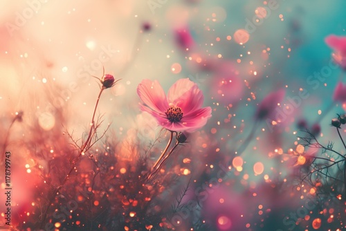 Vibrant cosmos blooms in a meadow 