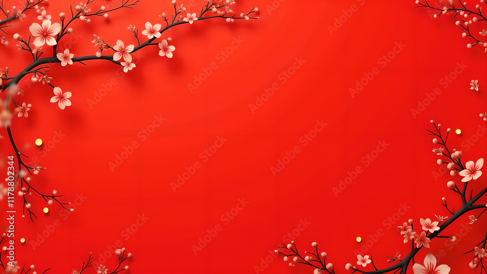 Chinese New Year Background with Cherry Blossoms. Concept of Spring, Celebration, and Prosperity. Chinese New Year Background with Cherry Blossoms. Concept of Spring, Celebration, and Prosperity.