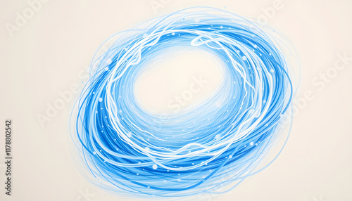 Blue energy magic circle, sphere, ball made of futuristic waves and lines of particles of atomic energy and electricity force field. Abstract background, crayon drawing, with white tones