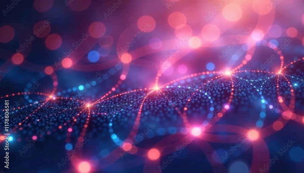 Obraz premium Overlapping circles create flowing, opalescent network, wave, network, black