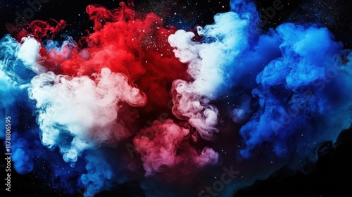 american flag colors from smoke explosion of cloudy firework at USA independence day.ai generative photo