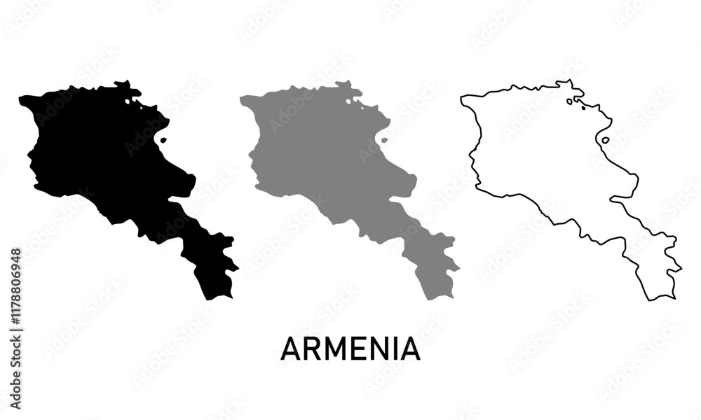 armenia map in outline style, black color, gray color armenia map in outline style, black color, gray color