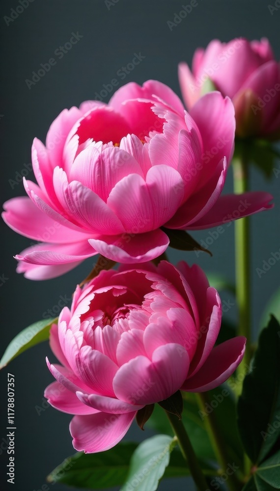 Obraz premium Vibrant pink peony and rose bunch Perfect for design , garden, blossom