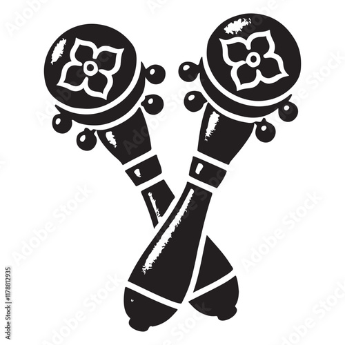 Castanets Silhouette Vector Illustration, Solid White Background.