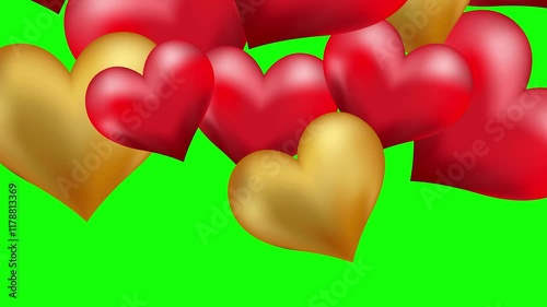 Hearts transition pack on green screen background for valentines day