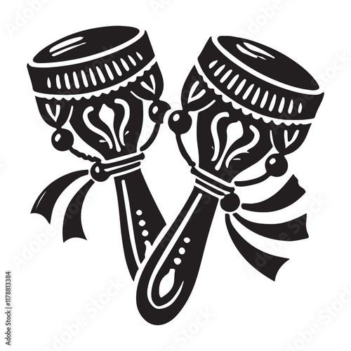 Castanets Silhouette Vector Illustration, Solid White Background.