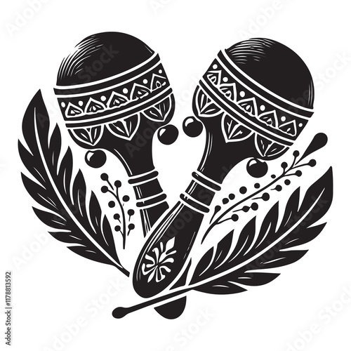 Castanets Silhouette Vector Illustration, Solid White Background.