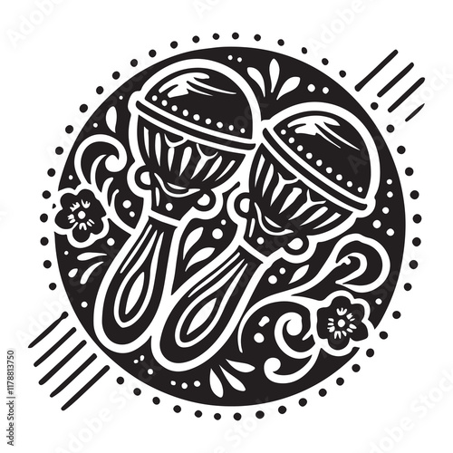 Castanets Silhouette Vector Illustration, Solid White Background.