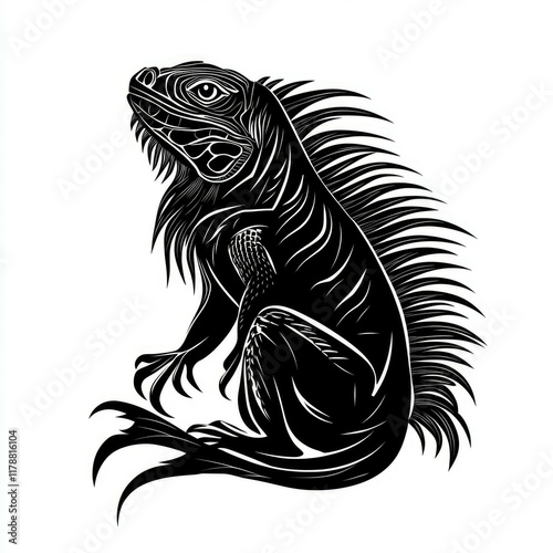 Wallpaper Mural Majestic Iguana Silhouette: Black and White Reptile Art Torontodigital.ca