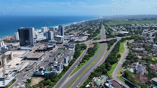 Aerial Footage of Umhlanga Rocks on a Sunny Day in KwaZulu-Natal with Stunning Coastline Views