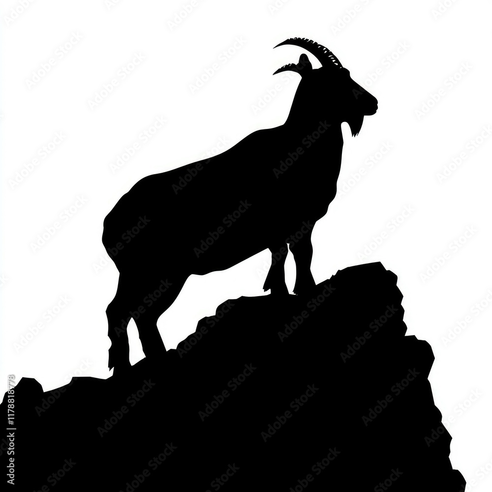 Obraz premium Majestic Mountain Goat Silhouette: A Captivating Black and White Wildlife Image