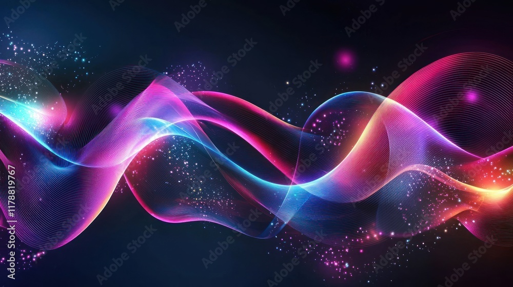 Obraz premium Abstract Neon Wave Art: Vibrant Pink, Blue, and Orange Hues