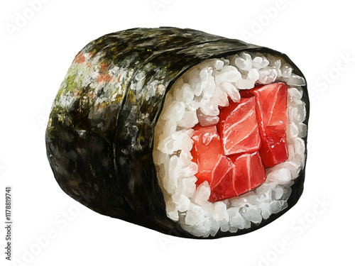Fresh Tekka Maki Sushi Roll with Seaweed, Rice, and Green Onion Garnish
