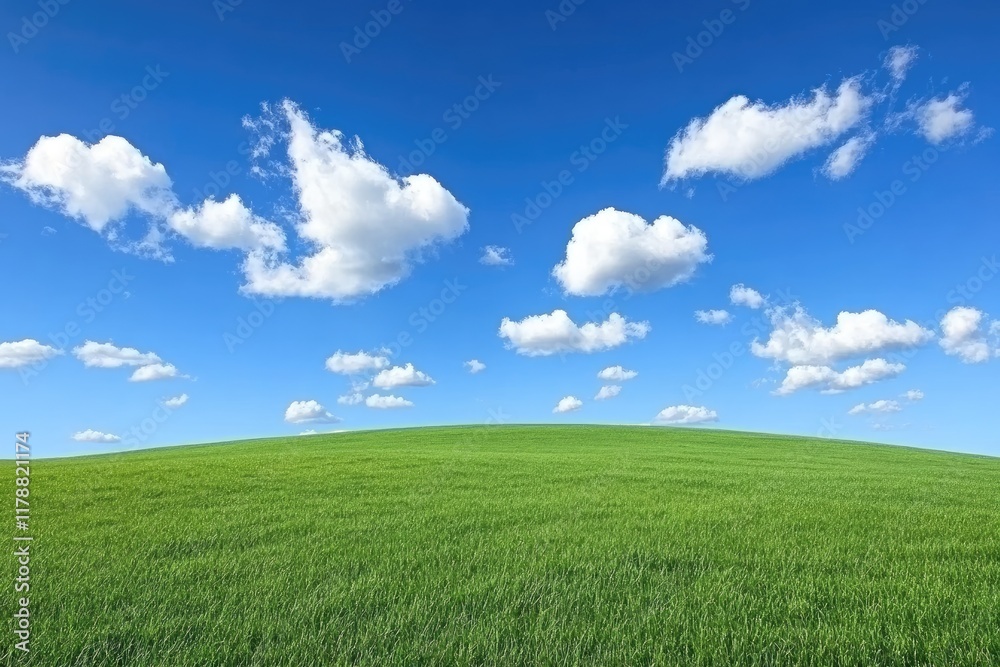 Lush Green Landscape With Rolling Hills and White Cloudscapes Under a Vivid Blue Sky Lush Green Landscape With Rolling Hills and White Cloudscapes Under a Vivid Blue Sky