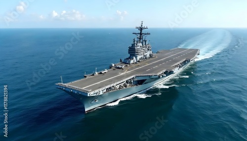 Military aircraft carrier ship in the sea