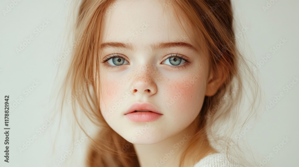 Portrait of a young girl with freckles and light hair. Portrait of a young girl with freckles and light hair.