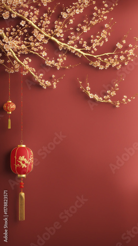 chinese new year decoration on red background