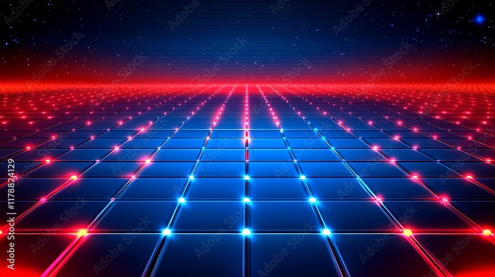 Illuminated Grid Surface Underneath a Starry Night Sky Illuminated Grid Surface Underneath a Starry Night Sky