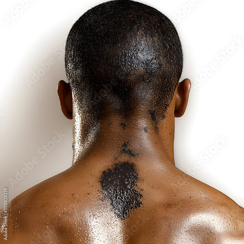 a man with a lot of black spots on his back photo