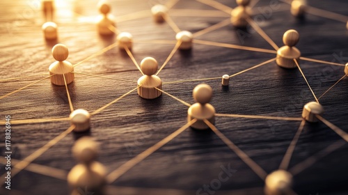 Network of Wooden Pegs Connected by Strings Illustrating Social Connections and Communication