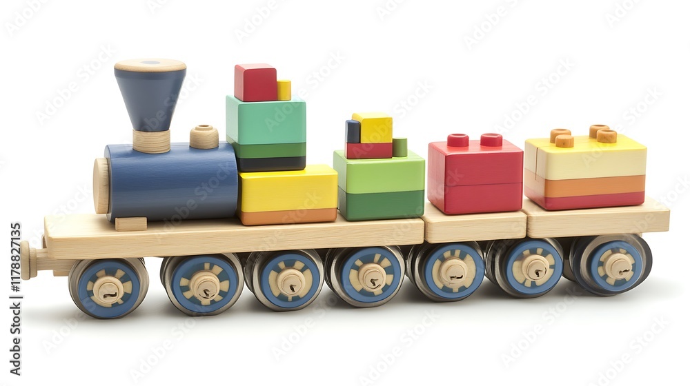 Stackable wooden train with colorful blocks and wheels Stackable wooden train with colorful blocks and wheels