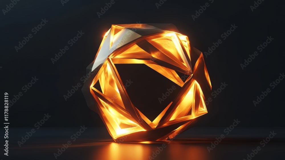 A large, glowing, abstract shape sits on a dark surface. The shape is made of paper and he is a sculpture. The light shining on it creates a sense of depth and dimension A large, glowing, abstract shape sits on a dark surface. The shape is made of paper and he is a sculpture. The light shining on it creates a sense of depth and dimension