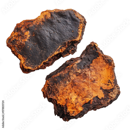 Chaga Mushroom Pieces Isolated on Transparent Background