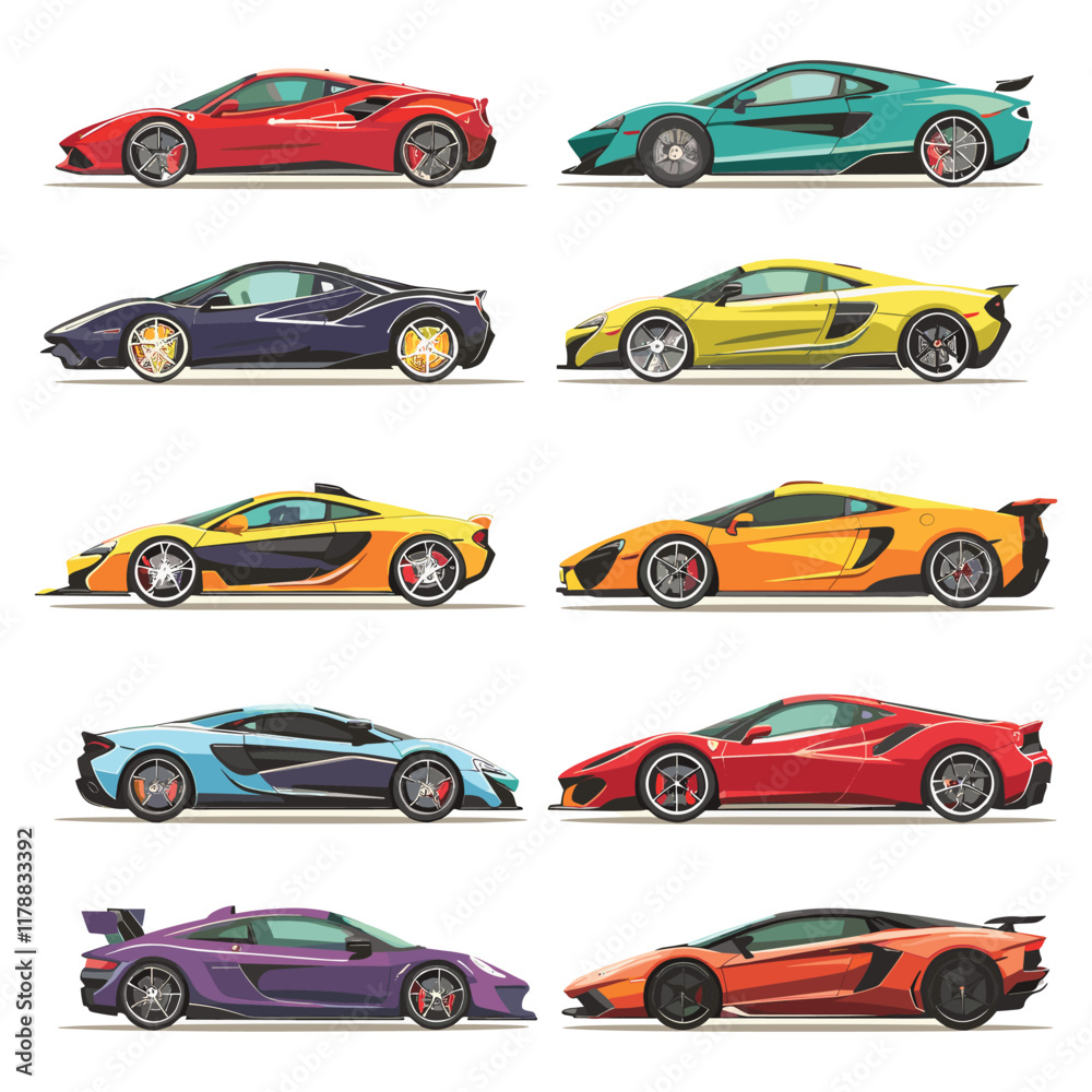 set of Different sport cars isolated on white background. Vector illustrations of Racing car set set of Different sport cars isolated on white background. Vector illustrations of Racing car set