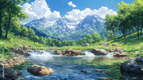 Majestic Mountain River Landscape: Serenity in Nature's Embrace