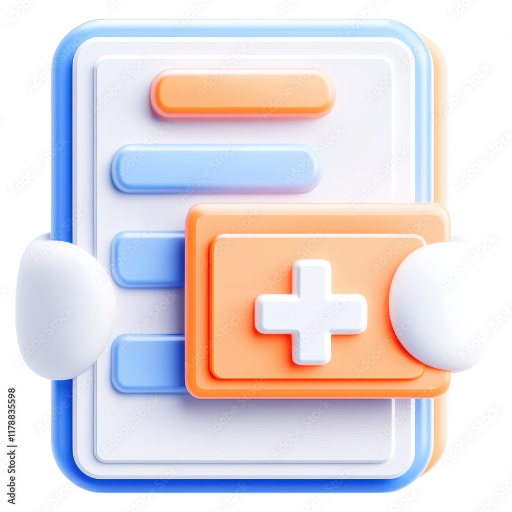 3D illustration of a health form with a medical symbol, emphasizing healthcare and organization. 3D illustration of a health form with a medical symbol, emphasizing healthcare and organization.