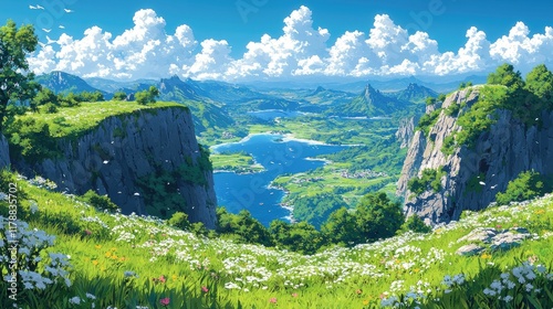 Majestic Mountain Valley Landscape: Breathtaking Scenery, Serene Nature, Picturesque View