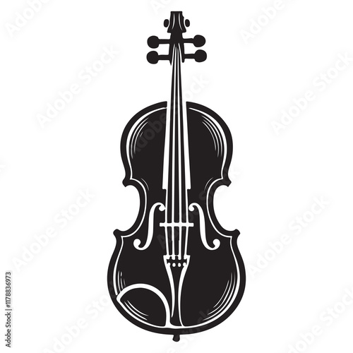 Cello Silhouette Vector Illustration, Solid White Background.