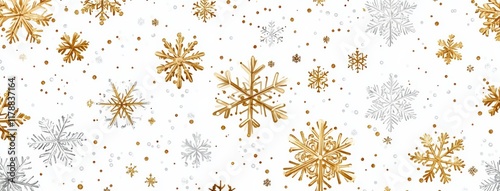 Wallpaper Mural Elegant winter wonderland background featuring gold and silver snowflakes on white Torontodigital.ca